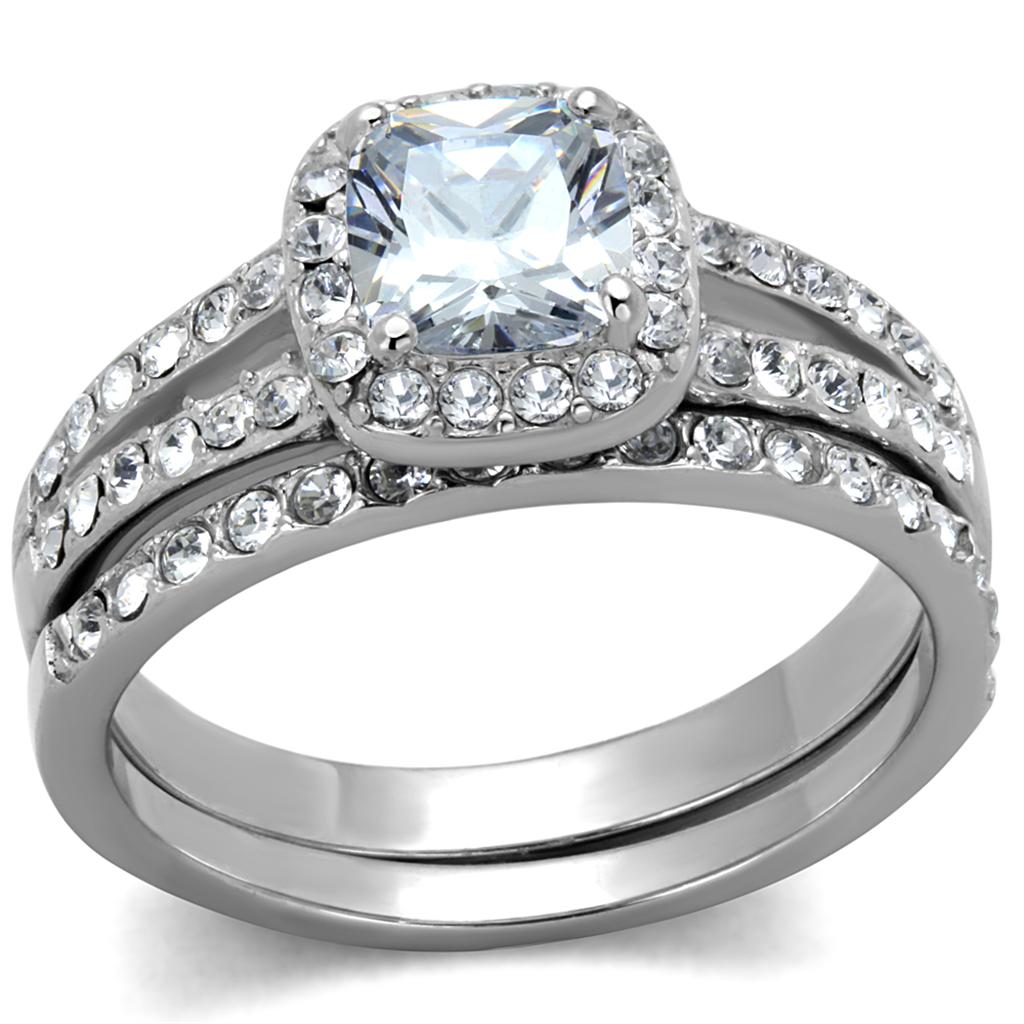 JCE2180 High polished (no plating) Stainless Steel Ring with AAA Grade CZ  in Clear
