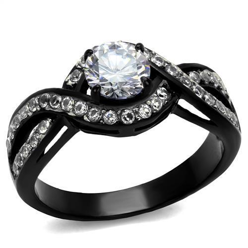 JCE2282 Two-Tone IP Black (Ion Plating) Stainless Steel Ring with AAA Grade CZ  in Clear
