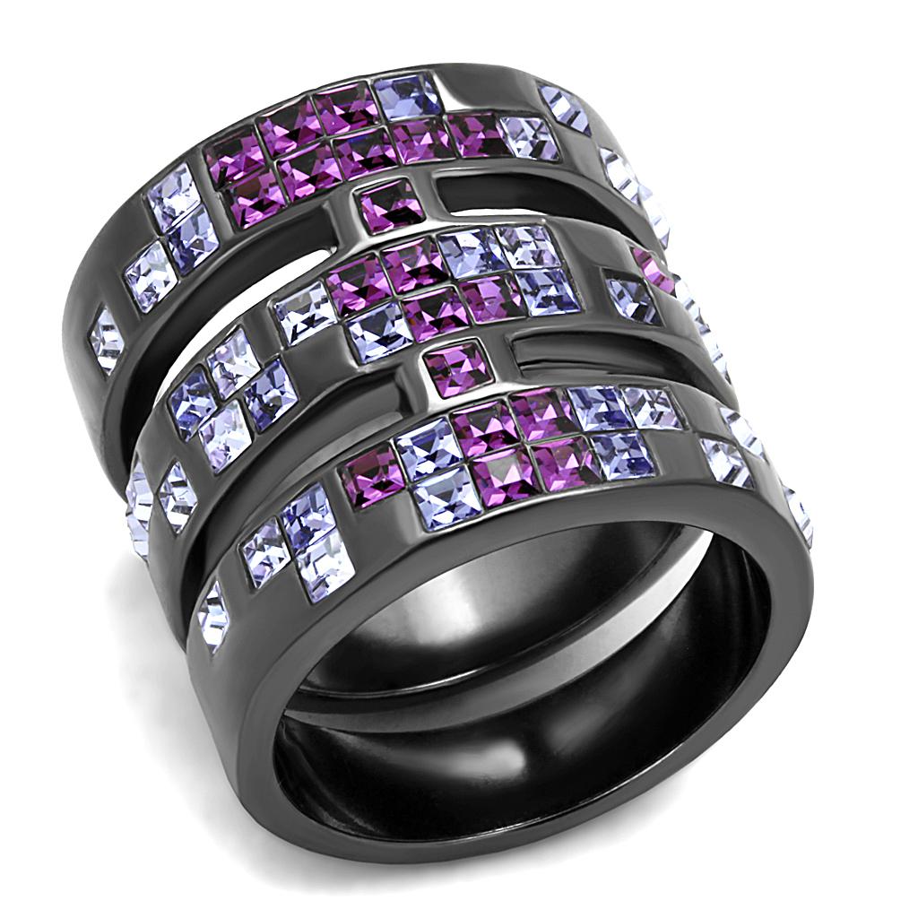 JCE2734 IP Light Black  (IP Gun) Stainless Steel Ring with Top Grade Crystal  in Multi Color