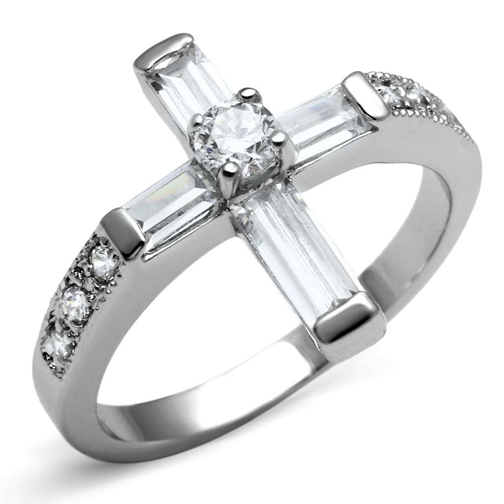 JCE2871 High polished (no plating) Stainless Steel Ring with AAA Grade CZ  in Clear