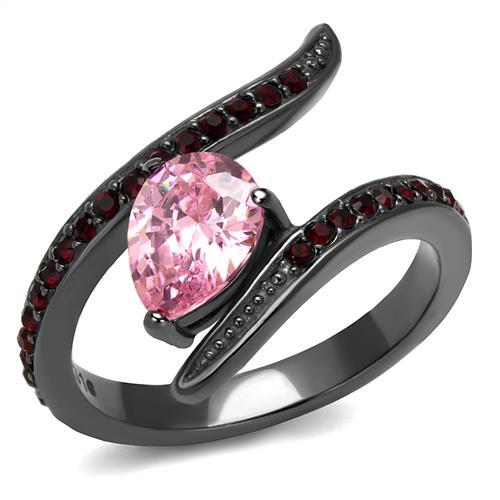JCE2972 IP Light Black  (IP Gun) Stainless Steel Ring with AAA Grade CZ  in Rose