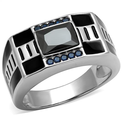 JCE3002 High polished (no plating) Stainless Steel Ring with AAA Grade CZ  in Black Diamond
