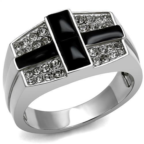 JCE3117 High polished (no plating) Stainless Steel Ring with Semi-Precious Agate in Jet