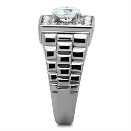 JCE347 High polished (no plating) Stainless Steel Ring with AAA Grade CZ  in Clear