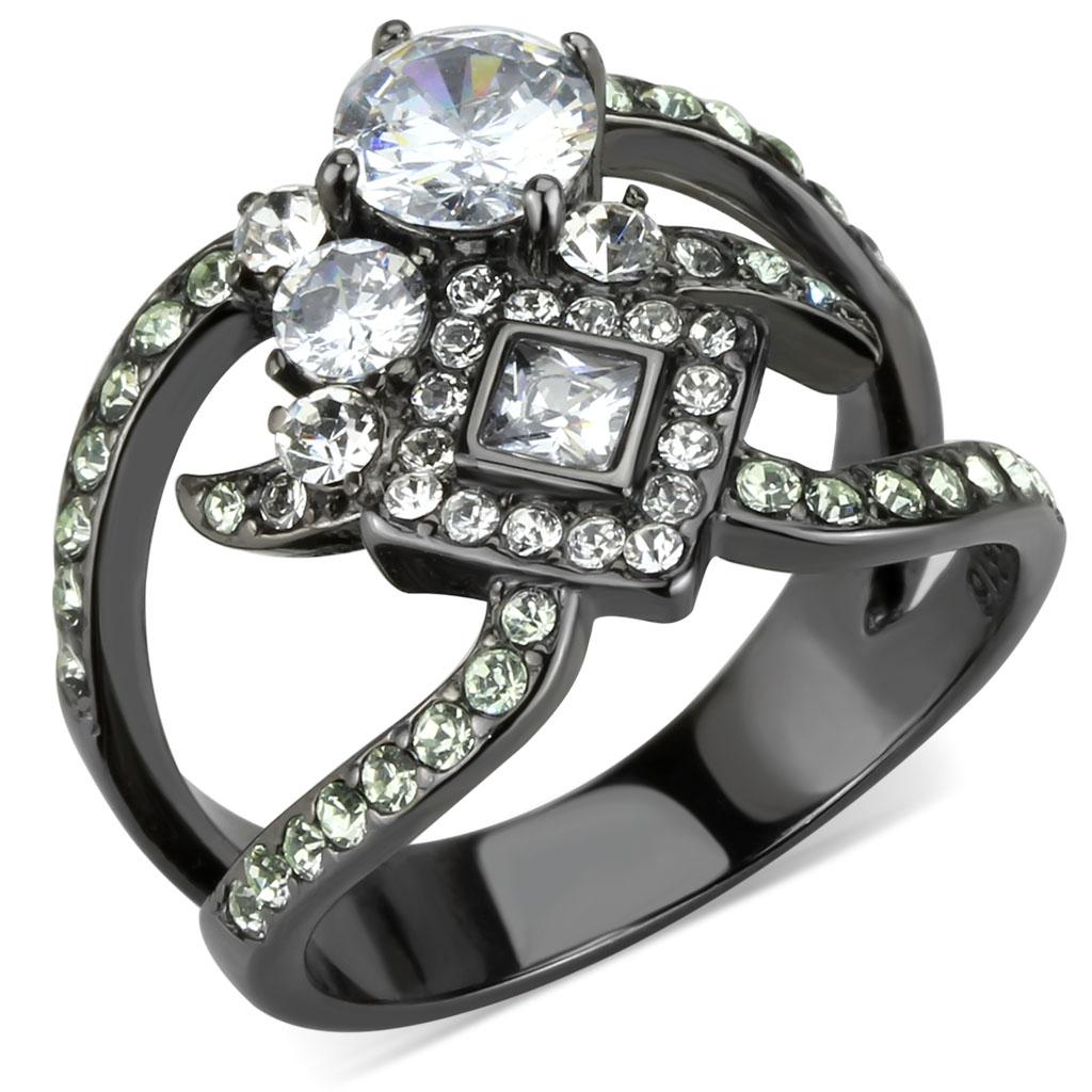 JCE3690 IP Light Black  (IP Gun) Stainless Steel Ring with AAA Grade CZ  in Clear