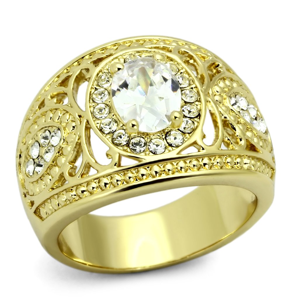 JCE868 IP Gold(Ion Plating) Stainless Steel Ring with AAA Grade CZ  in Clear