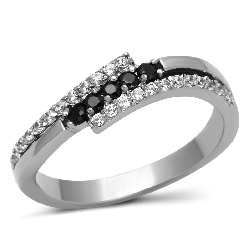 JCE996 High polished (no plating) Stainless Steel Ring with AAA Grade CZ  in Black Diamond