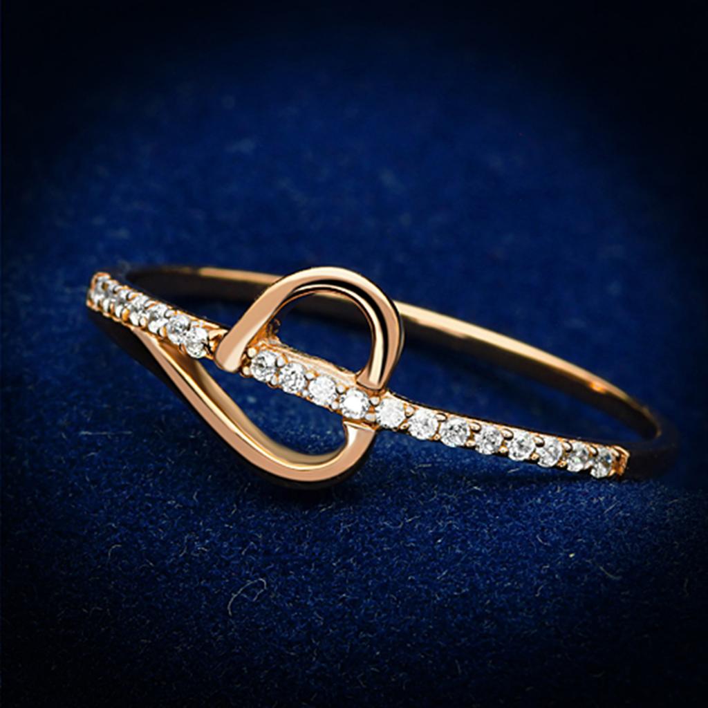 JCE095 Rose Gold 925 Sterling Silver Ring with AAA Grade CZ  in Clear