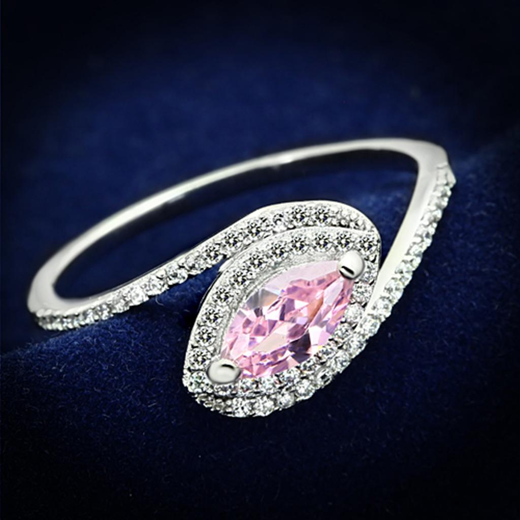 JCE101 Rhodium 925 Sterling Silver Ring with AAA Grade CZ  in Rose