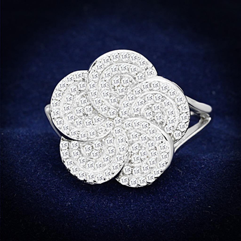 JCE171 Rhodium 925 Sterling Silver Ring with AAA Grade CZ  in Clear