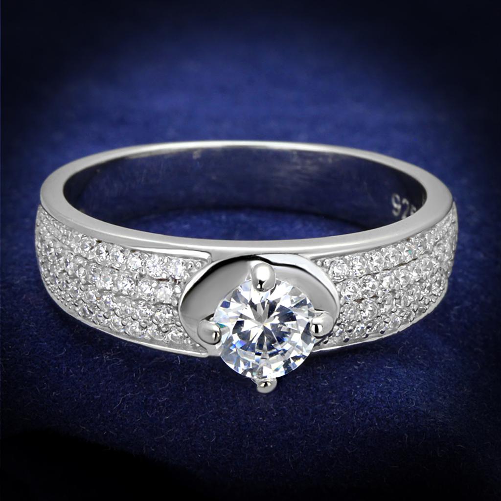 JCE428 Rhodium 925 Sterling Silver Ring with AAA Grade CZ  in Clear