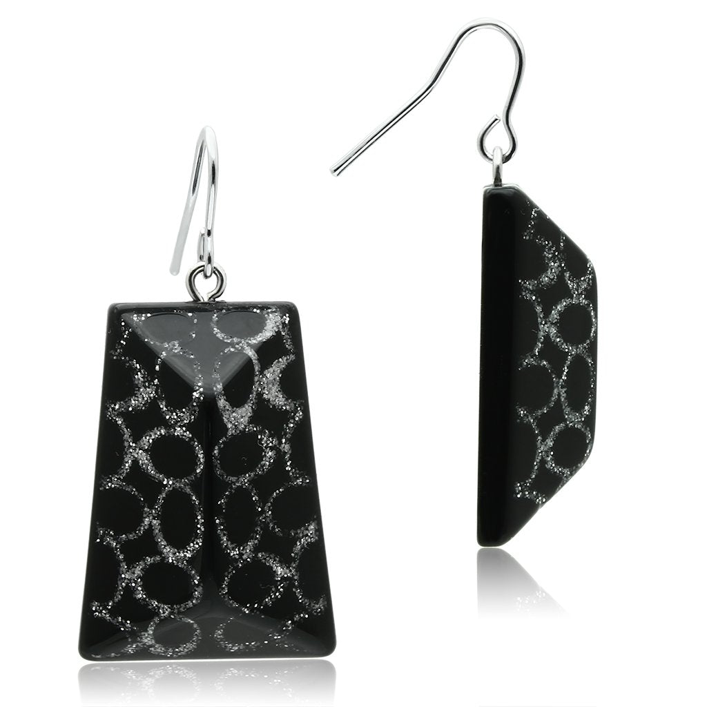 JCE020 IP rhodium (PVD) Brass Earrings with Synthetic Synthetic Stone in Jet